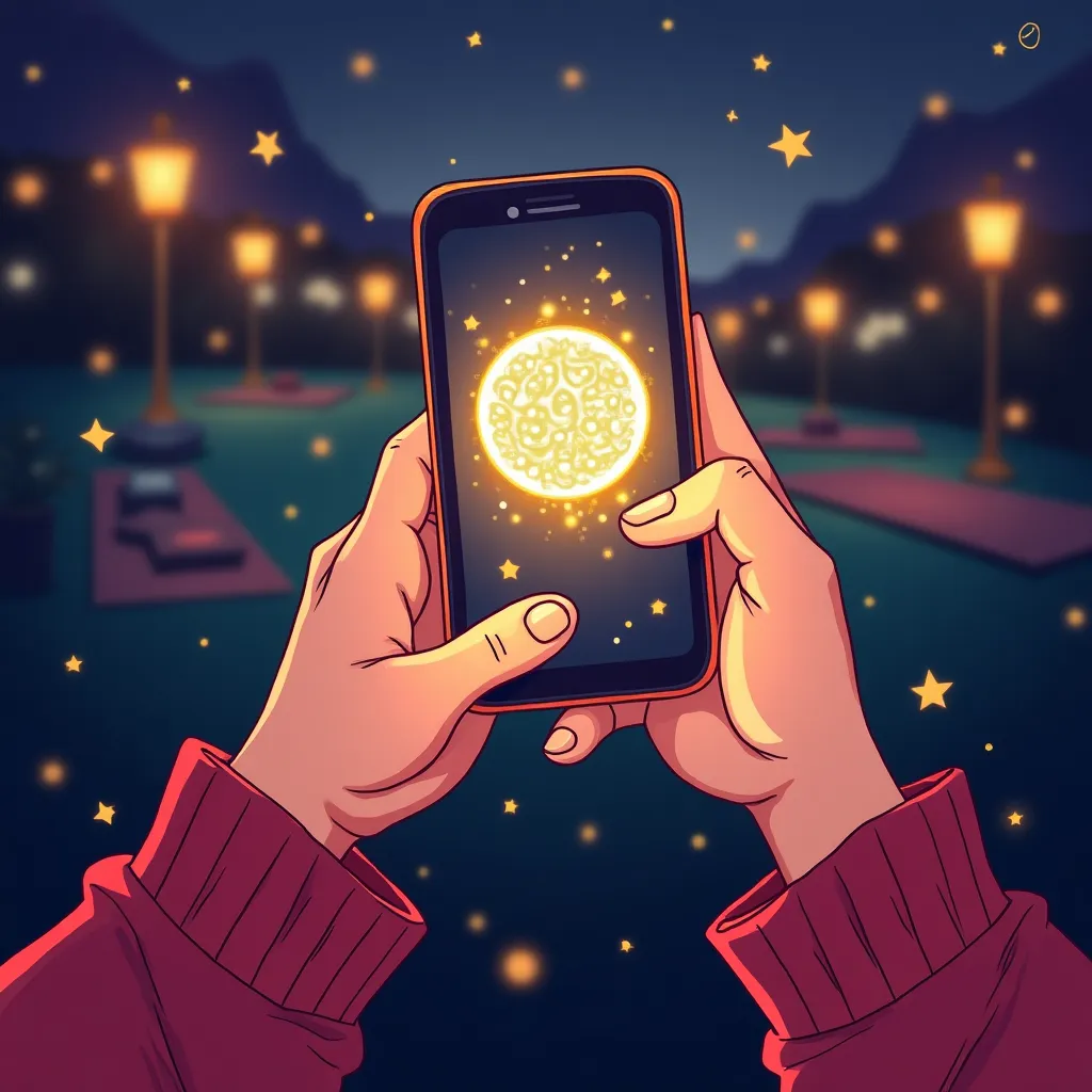 Cartoon mobile phone showcasing app features