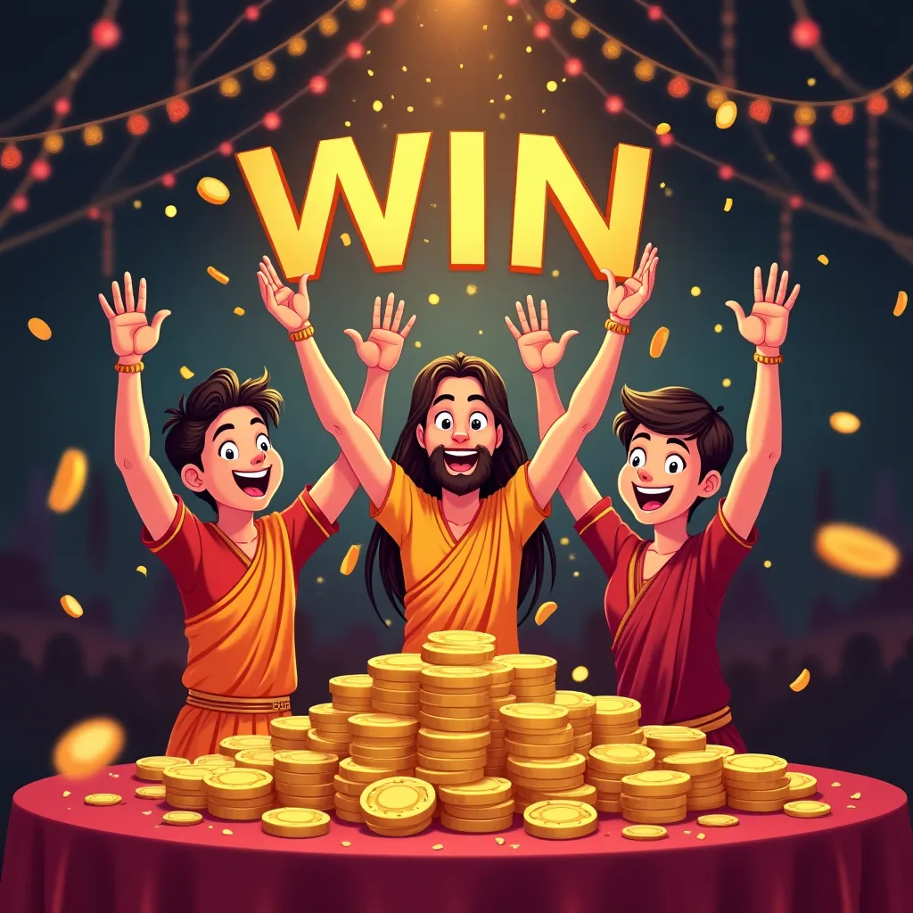 Cartoon winners celebration with neon lights